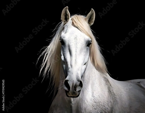 Obraz A white horse's head, dramatic lighting