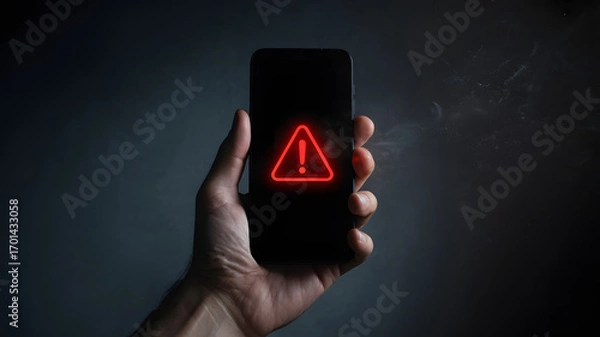 Obraz Urgent alert on smartphone screen held by hand, signaling critical danger or system error notification