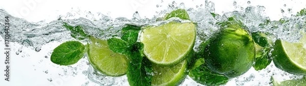 Fototapeta Fresh limes and mint in water
