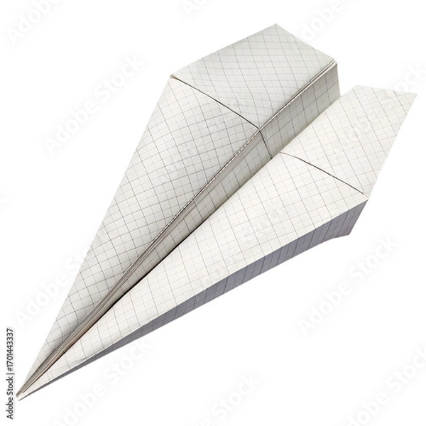 Fototapeta A single white sheet of paper folded into an origami toy airplane soars freely through the air