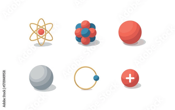 Fototapeta isometric icon items isolated on white background atomic nucleus cluster sphere neutron ball charge free orbit particle icon