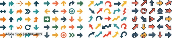 Fototapeta A vibrant collection of various arrow icons for UI/UX.