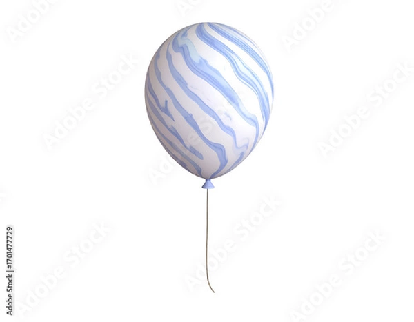 Fototapeta Elegant Blue and White Marbled Balloon with String Isolated on Black Background for Party and Celebration Themes