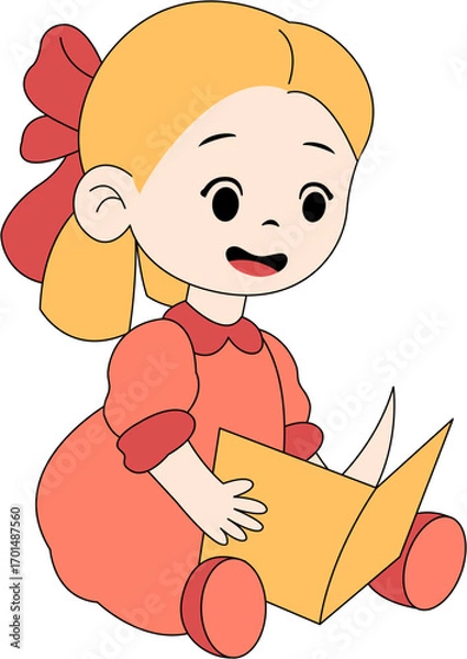 Obraz Cute Kid Reading a Book Illustration