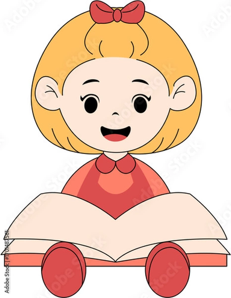 Obraz Cute Kid Reading a Book Illustration