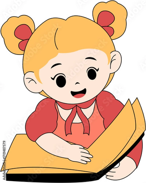 Obraz Cute Kid Reading a Book Illustration