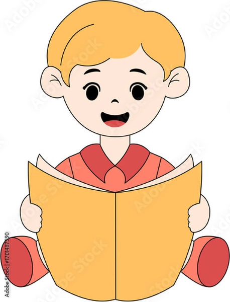 Obraz Cute Kid Reading a Book Illustration