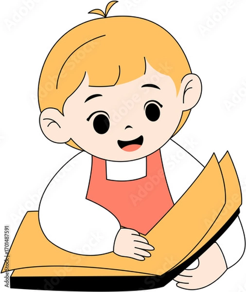 Obraz Cute Kid Reading a Book Illustration