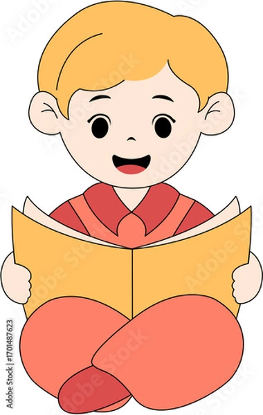 Obraz Cute Kid Reading a Book Illustration