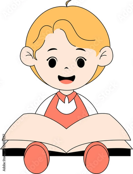 Obraz Cute Kid Reading a Book Illustration