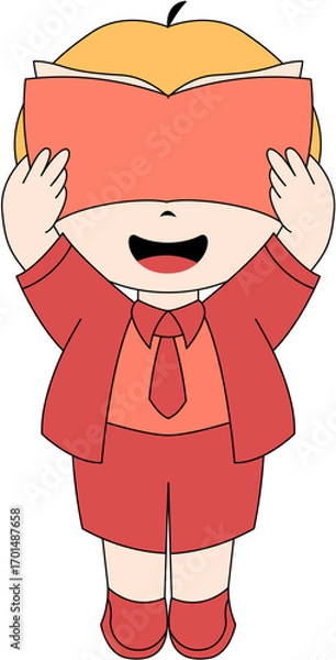 Obraz Cute Kid Reading a Book Illustration