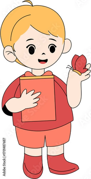 Obraz Cute Kid Reading a Book Illustration