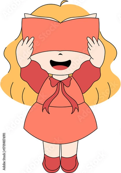 Obraz Cute Kid Reading a Book Illustration