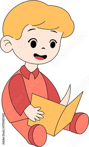 Obraz Cute Kid Reading a Book Illustration