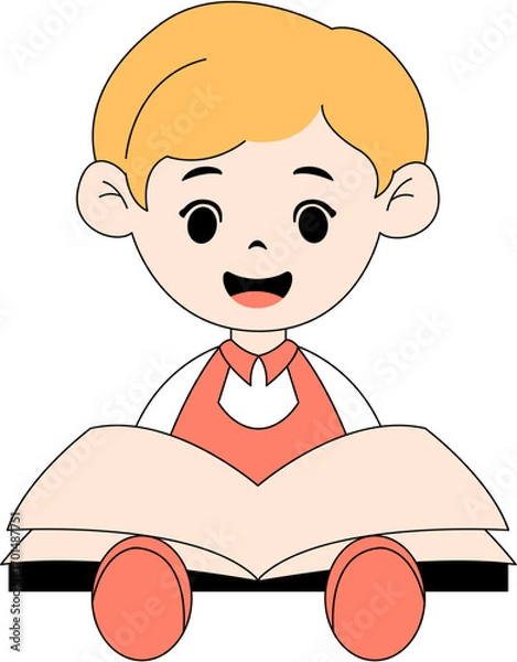 Obraz Cute Kid Reading a Book Illustration