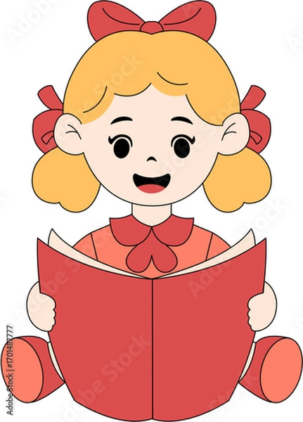 Obraz Cute Kid Reading a Book Illustration