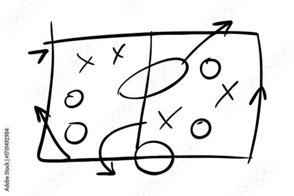 Obraz Hand drawn soccer strategy board with arrows and xs and os