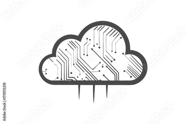 Obraz Cloud Computing Technology with Circuit Lines on White Background