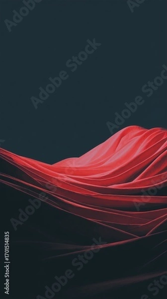 Fototapeta Abstract art featuring red flowing fabric against a dark background creating depth and texture.