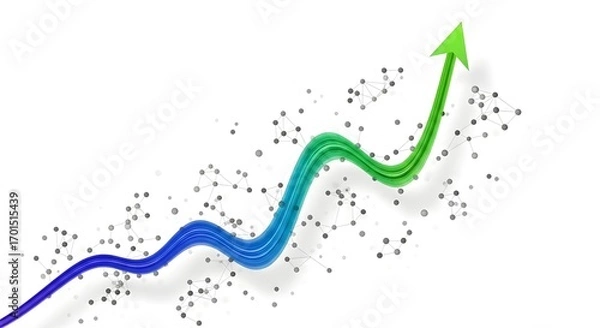 Fototapeta Colorful Upward Trending Graph Arrow with Data Points and Network Elements