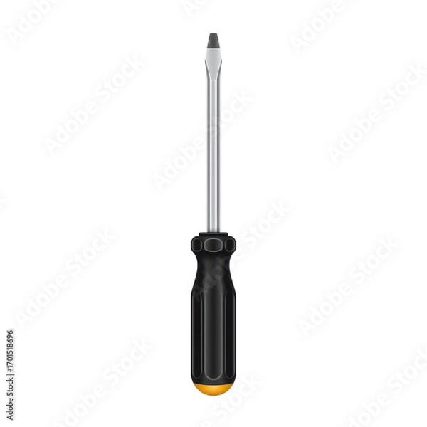 Obraz A realistic illustration of a flat-head screwdriver with a black handle and a silver shaft.