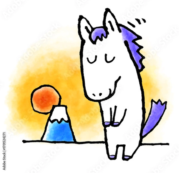 Obraz 初日の出　お辞儀する馬