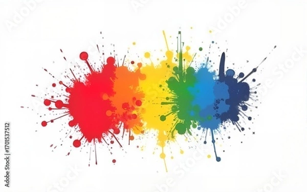 Fototapeta Abstract Rainbow Paint Splatter on White Background. High quality