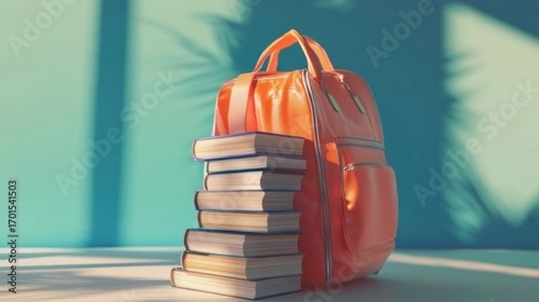 Fototapeta Orange Backpack with Books