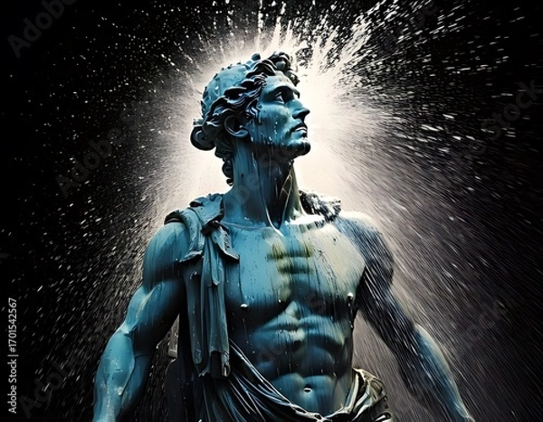 Obraz Ancient statue, water spray, powerful