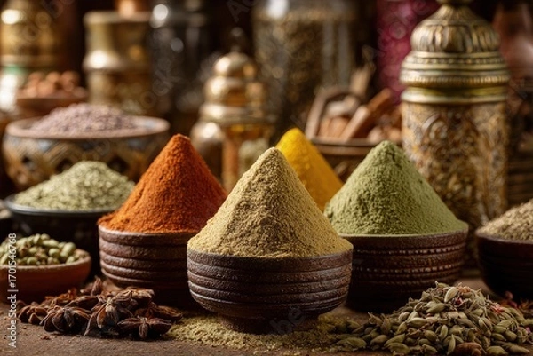 Fototapeta Colorful Spices Display In Bowls