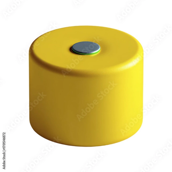 Fototapeta A Bright Yellow Cylinder With A Metallic Silver Top And Green Accent On A Transparent Background