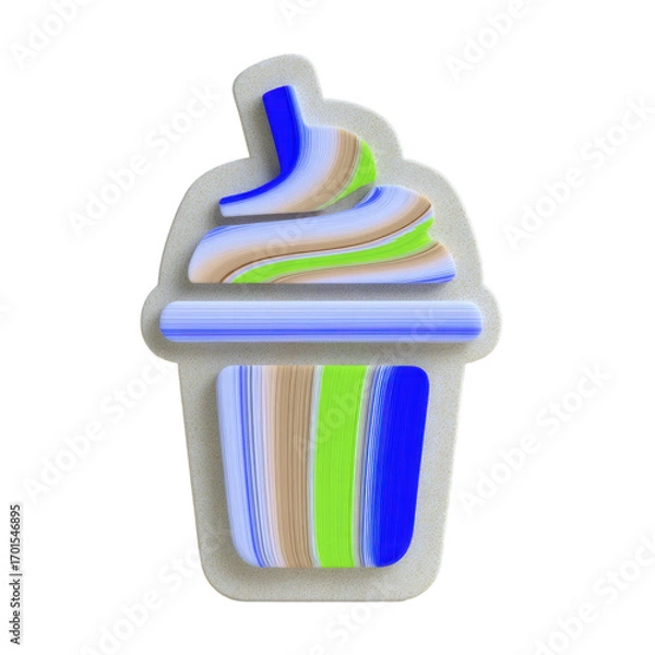 Fototapeta Stylized ice cream cone shape with colorful stripes and textured surface