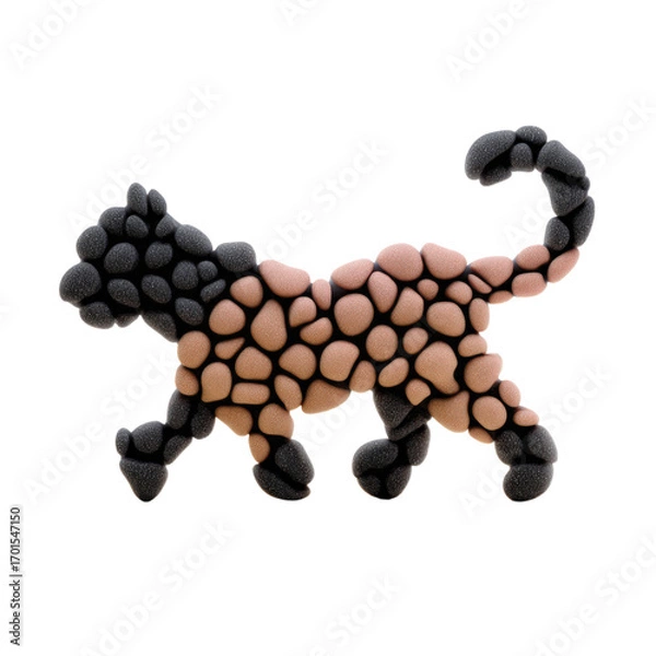 Fototapeta Abstract feline form composed of textured rounded shapes black and tan colors
