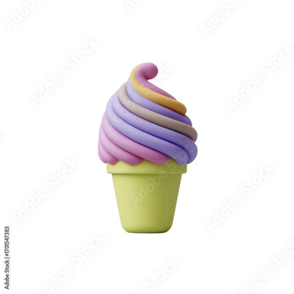 Fototapeta A Stylized Soft Serve Ice Cream Cone With Pastel Colored Swirls On A Transparent Background
