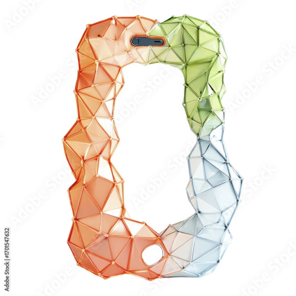 Fototapeta Abstract 3D geometric polygon smartphone shape with gradient colors and metallic wireframe