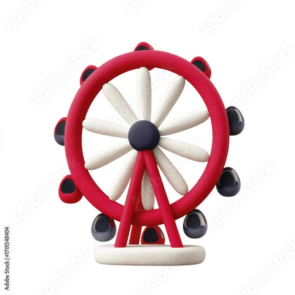 Fototapeta Stylized 3D Rendered Ferris Wheel With White Petals And Red Supports Transparent Background