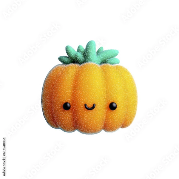 Fototapeta Adorable Anthropomorphic Pumpkin Character With A Cheerful Expression And Sparkly Texture On A Transparent Background