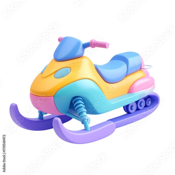 Obraz there is a toy snowmobile with a blue and yellow seat