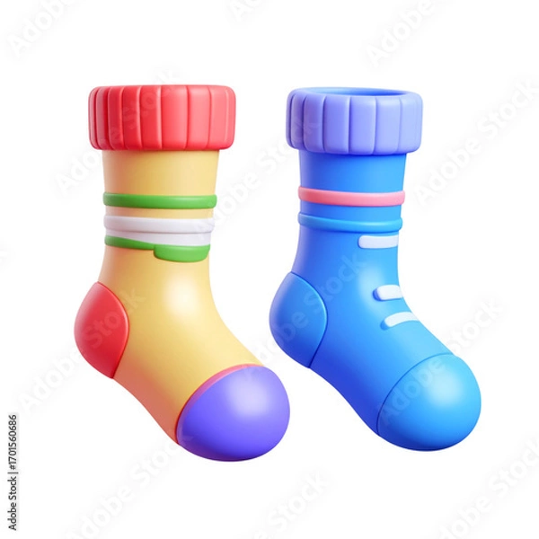 Obraz there are two pairs of colorful rubber boots with rubber feet