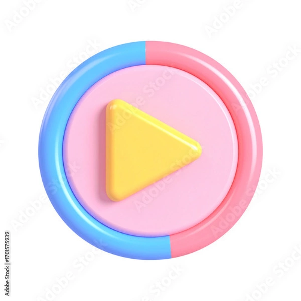 Obraz a close up of a pink and blue button with a yellow play button