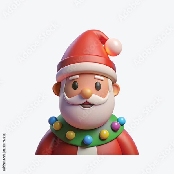 Fototapeta Vector art of cute 3d cartoon illustration of santa claus character with a red hat and beard, wearing a festive garland around his neck