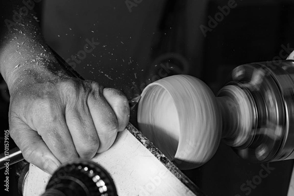 Obraz création d'objets en tournage sur bois