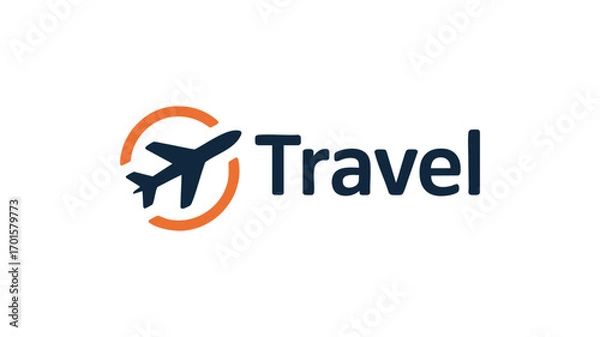 Fototapeta Modern airplane travel logo with orange circular accents and text