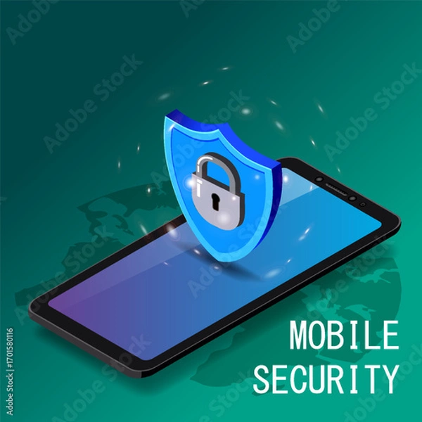 Fototapeta Isometric concept smartphone global cyber security