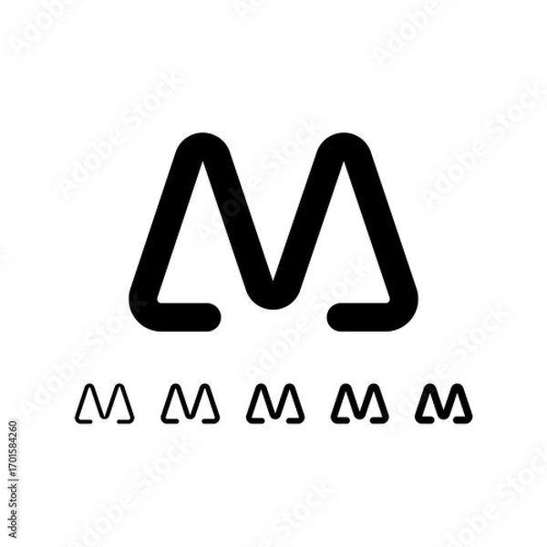 Fototapeta Technical letter M, digital cyber alphabet font, including set of five different thicknesses of the trendy modern letter (light, regular, medium, bold, thick), vector illustration 10EPS