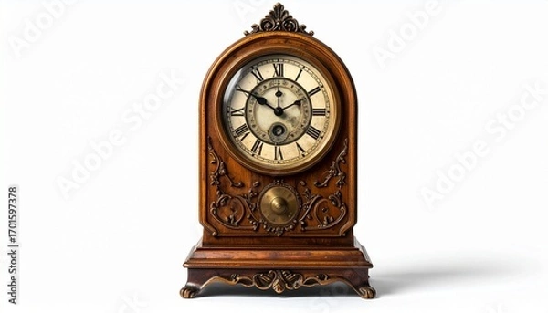 Obraz old wooden wall clock on white 