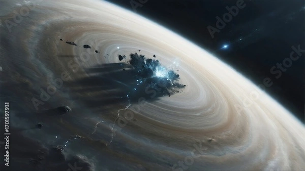 Fototapeta Stunning Cosmic Planet with Swirling Clouds and Bright Core, Ideal for Space Art Collectors