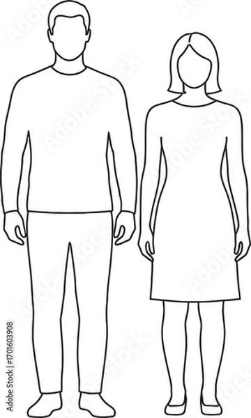 Fototapeta Simple outline drawing of a man and woman standing together