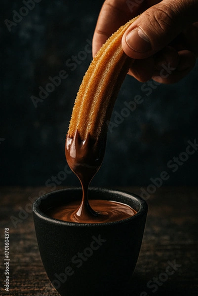 Fototapeta Cinnamon sticks with chocolate dip