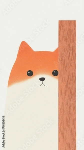 Fototapeta Cute Abstract Illustration of a Cat Peeking from Behind a Wall